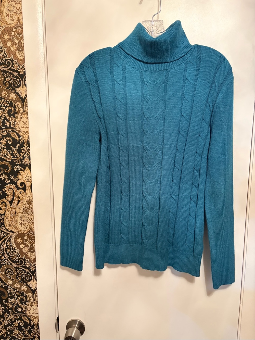 Very Soft and Cosy Teal Cable Knit Turtleneck Sweater